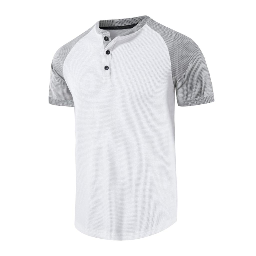 Herren Casual Sports Kurzarm T-Shirt Raglanärmel Wafer Grid Henley Herren Henry Shirt