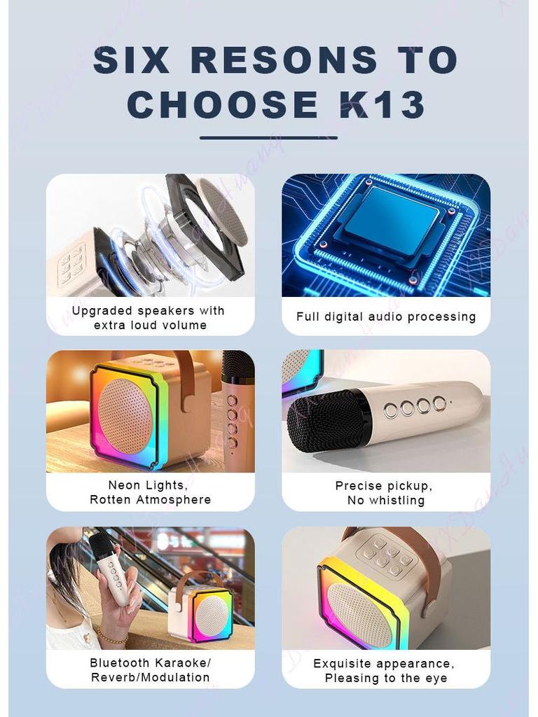 K13 All-in-One Wireless Bluetooth Karaoke Microphone and Speaker for Home & Outdoor Kids