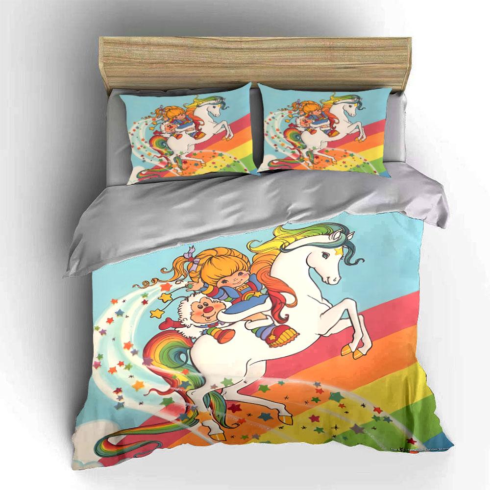 Rainbow Girl Riding Unicorn Bedding Duvet Cover Set Duvet Cover Pillowcases  (1*Duvet Cover 2*Pillowcases, without duvet insert)