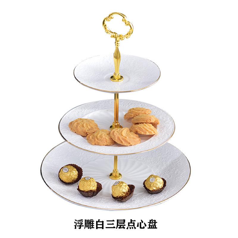 Dim Sum Plate European Small Luxury Ceramic Double Layer Dessert Table Three Layer Wedding Cake Birthday Fruit Plate String Plate