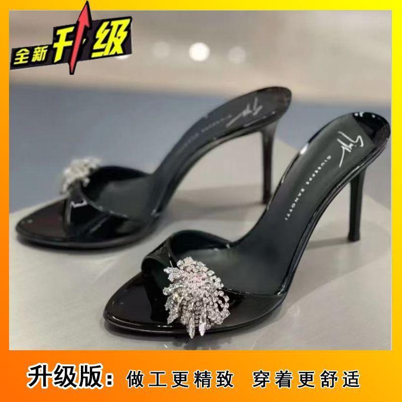 

Fireworks rhinestones are beautiful, thin heels are sexy, one-word sandals 2025 new high heels, women s fish mouth cool slippers are worn outside 40