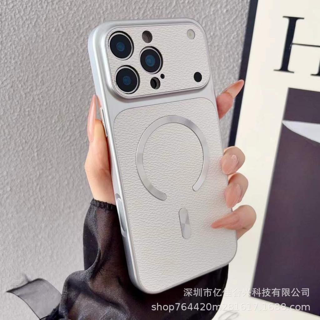 Advanced new lychee pattern magnetic attraction is suitable for iPhone17promax mobile phone case Apple 15 seconds to increase the window