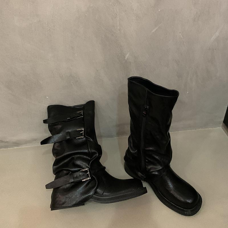Belt Buckle Long Knee-High Women Boots Fashion Platform Heels Shoes Autumn Winter Slip On Party Botas Mujer