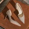 83315 High Heels Women's Thin Heels Winter 2025 New Crystal Bridal Wedding Shoes Pointed Head Shallow Mouth Side Empty Single Shoes