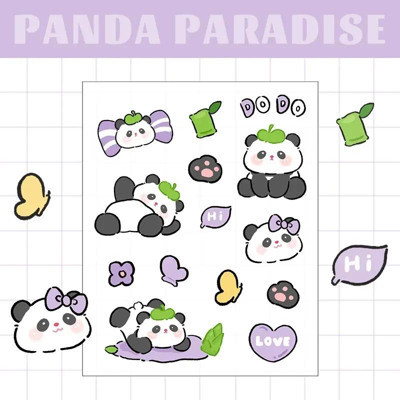 10 Sheets Cartoon Panda Stickers PET Transparent Sticky Decoration DIY Cups Diary Planner Stickers for School Gift Kids Girl