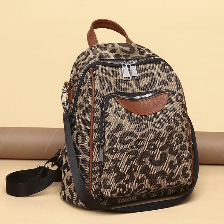 IELGY Autumn Winter Backpack Korean Version Casual All-Match Fashion Leopard Print Cloth School Bag