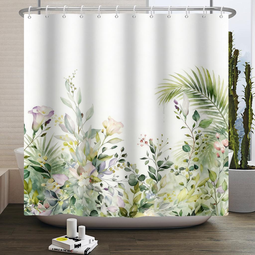 Modern Fresh Plant Shower Curtain Flowers Sunflower Hyacinth Shower Curtains Bathroom Decor Waterproof With 12 Hooks Curtains