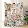 Soft Vintage Floral Blanket Flannel Throw with Pink, Blue, and Beige Flowers for Sofa, Bed, Car, Office, Camping Blanket