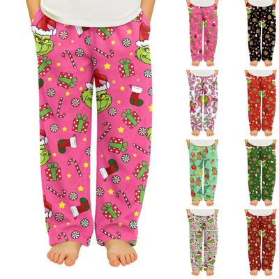 Children's Versatile Christmas  Print Pocket Plush Casual Pants Pajama Pants Home Pants