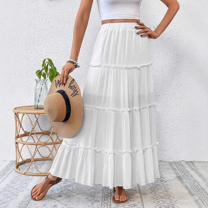 Direct sales pleated skirt spring and summer elastic high waist cover mid-length skirt sweet A-word cake skirt, female