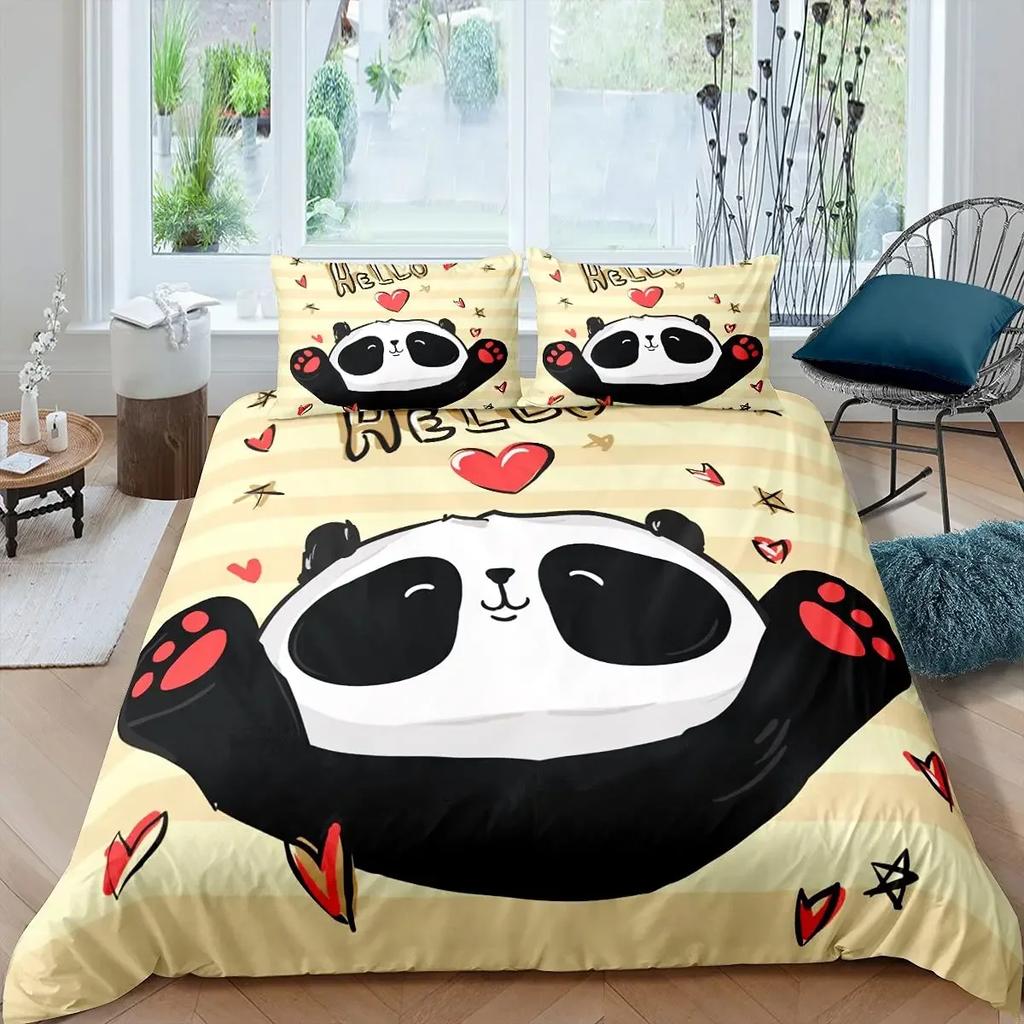 Animal Panda King Full Bedidng Set Kids Romantic Bedding Set Cartoon Animal Duvet Cover Bicycle Balloon Dragonfly Quilt Cover