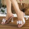 Summer Transparent Perspex High Heels Slippers Sexy Street Woman Square Toe Dress Shoes Crystal Bowknot Designer Sandals