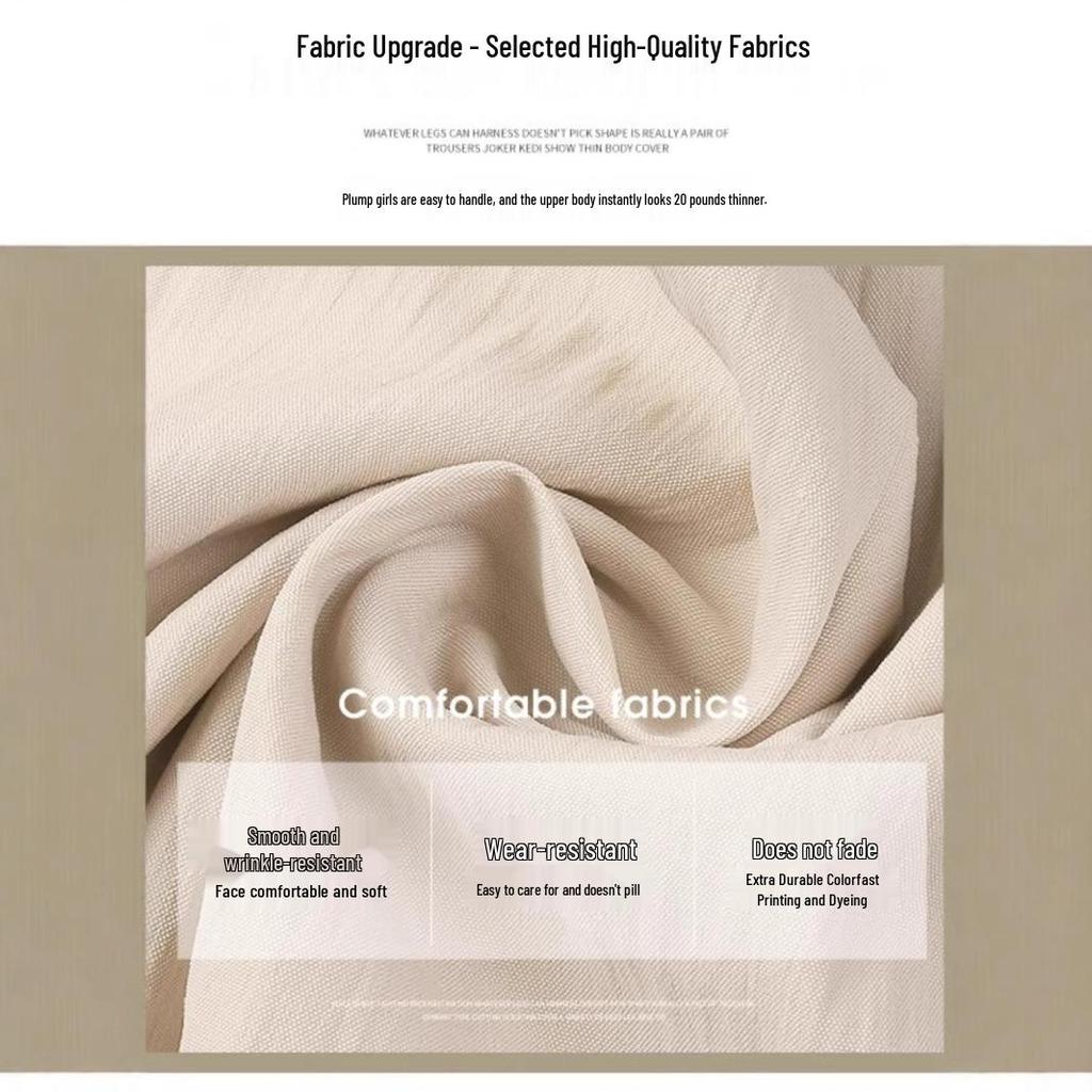 Women’s Summer Apricot Textured Ice Silk High-Waist Wide-Leg Pants