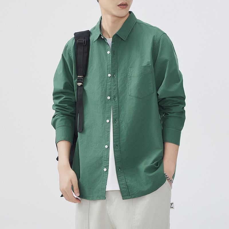 Retro Spring New Style Long-sleeved Men's Oxford Cotton Shirt Solid Color Shirt American Style