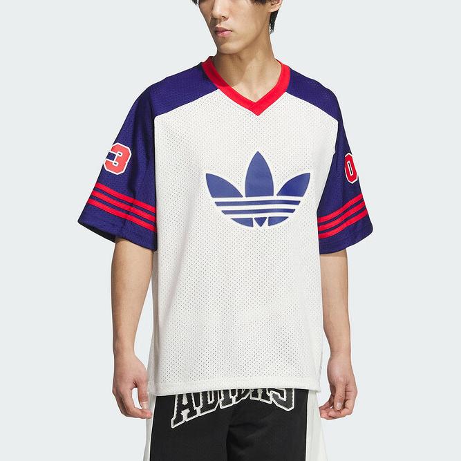 Adidas Originals Color Block Logo Print Comfortable Versatile Casual Short Sleeve T-Shirt Unisex Tops Blue White JC6801-1