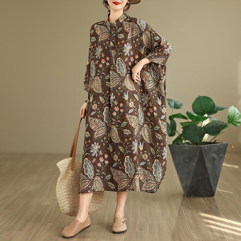 

DIMANAF 2025 Женское Весеннее Длинное Платье Большого Размера Свободное Базовое С Принтом Винтажное Повседневное Цветочное Оверсайз С Длинным Рукавом Макси One Size