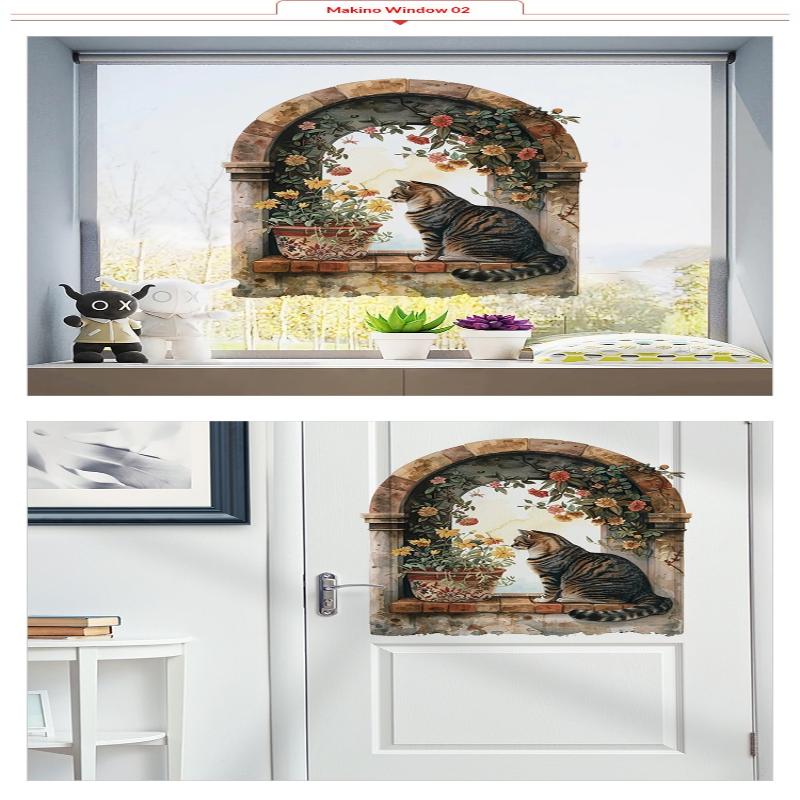 1 Stück Fenster-Landschafts-Druck PVC Flach 2D Selbstklebend Simulation Wandaufkleber Wohnzimmer Wandkunst Dekor