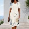 Women Plus Size Round Neck Short Sleeve Printed A Line Dress White Blue Mint