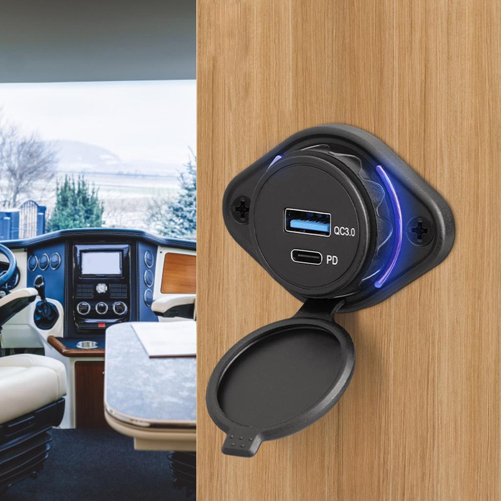 Quick Charge3.0 and PD18W S USB Outlet 12V/24V Panel Mount Car Chargers 36W USB Port Outlet Waterproof Cover