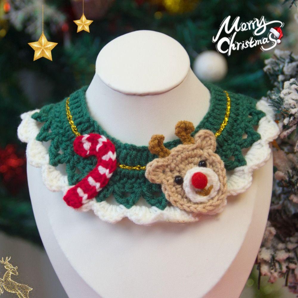 Cute Christmas Pet Collar Cartoon Adjustable Cat Necklace Hand-knitted Safety Puppy Neck Strap Dog