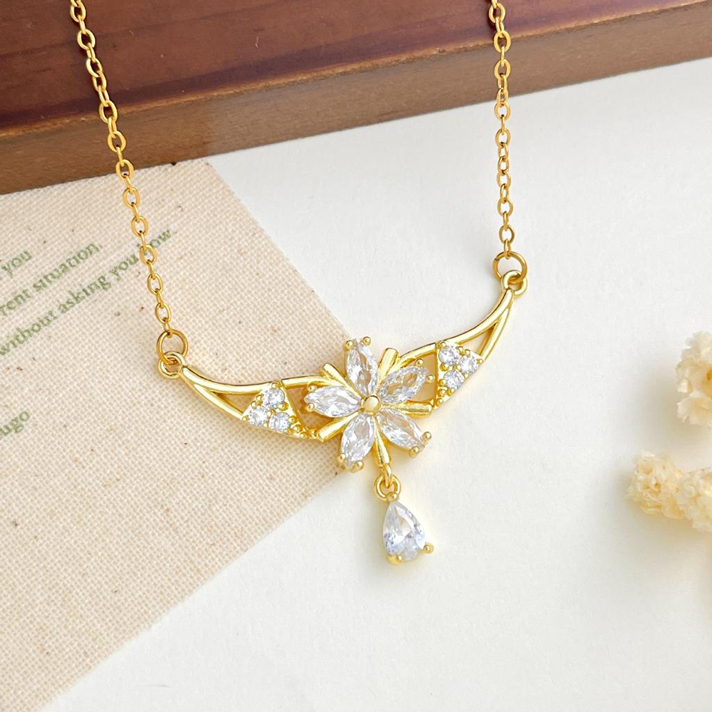 New Style Small Flower-shaped Drop Necklace for Women, V-shaped Neck Chain, Exquisite and High-end Accessory