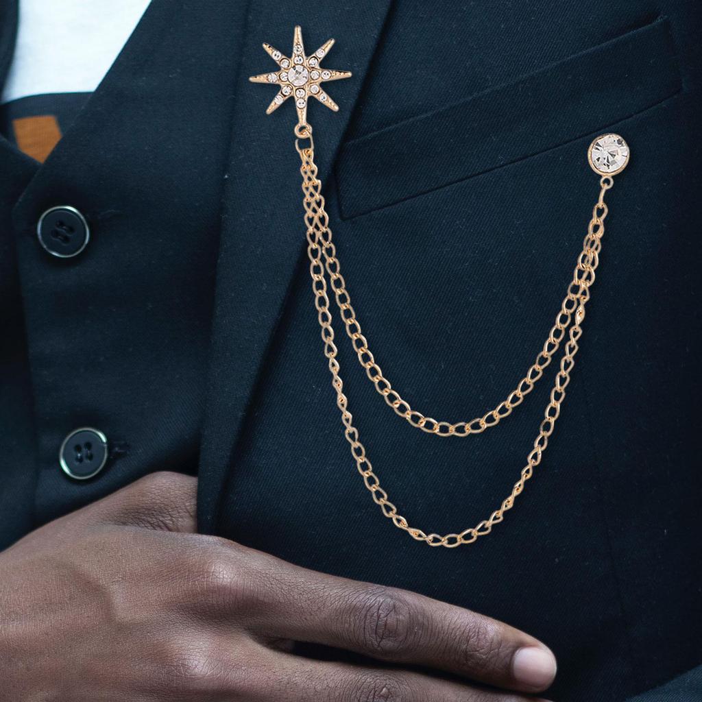 Snowflake Men's Brooch Hanging Chains Brooches ,Jewelry Accessories ,Fashionable Pin Lapel