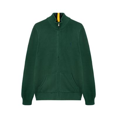 Sweter Polo dla dzieci Jednolity z logo Zapinany na zamek z długim rękawem Sweter dziecięcy Zielony CWPOSWEY6820540-300
