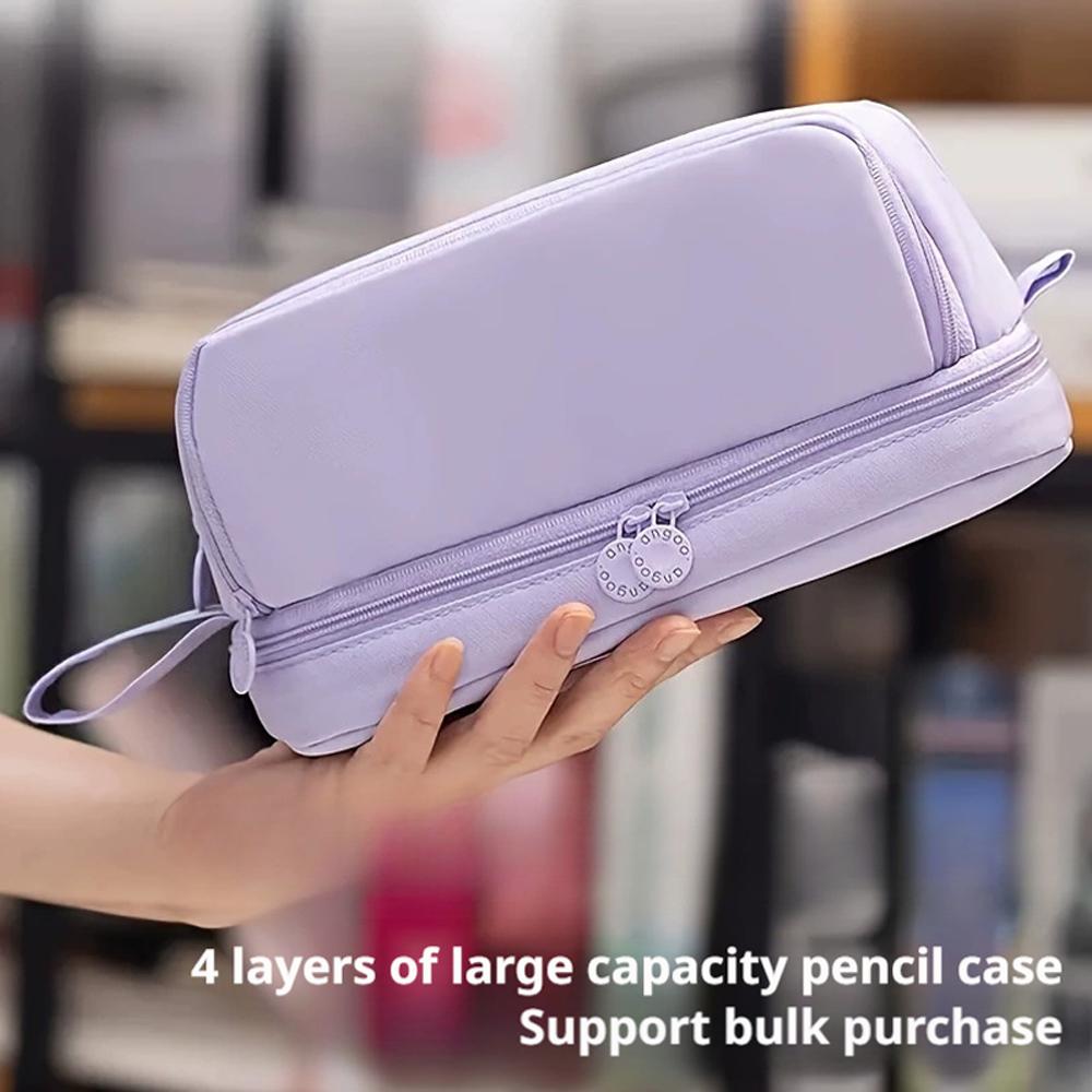 Large Capacity Pencil Case 4 Compartments, Zipper Pencil Pouch Bag Stationery Organizer for Office College School Teens Girl Boy