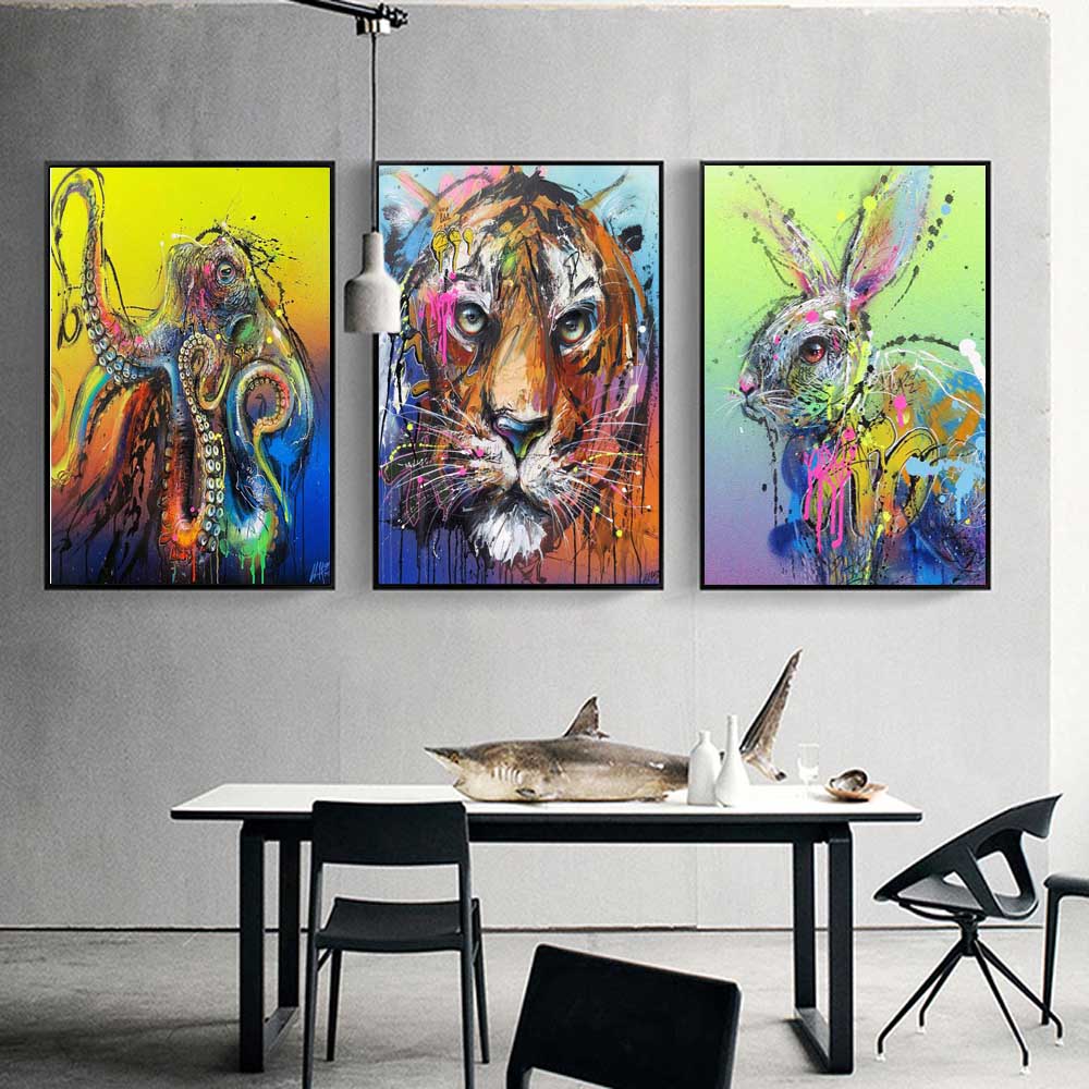 Nordic Street Graffiti Art Animal Canvas Abstract Rabbit Koala Tiger Orangutan Poster Office Living Room Home Decoration Mural No Frame