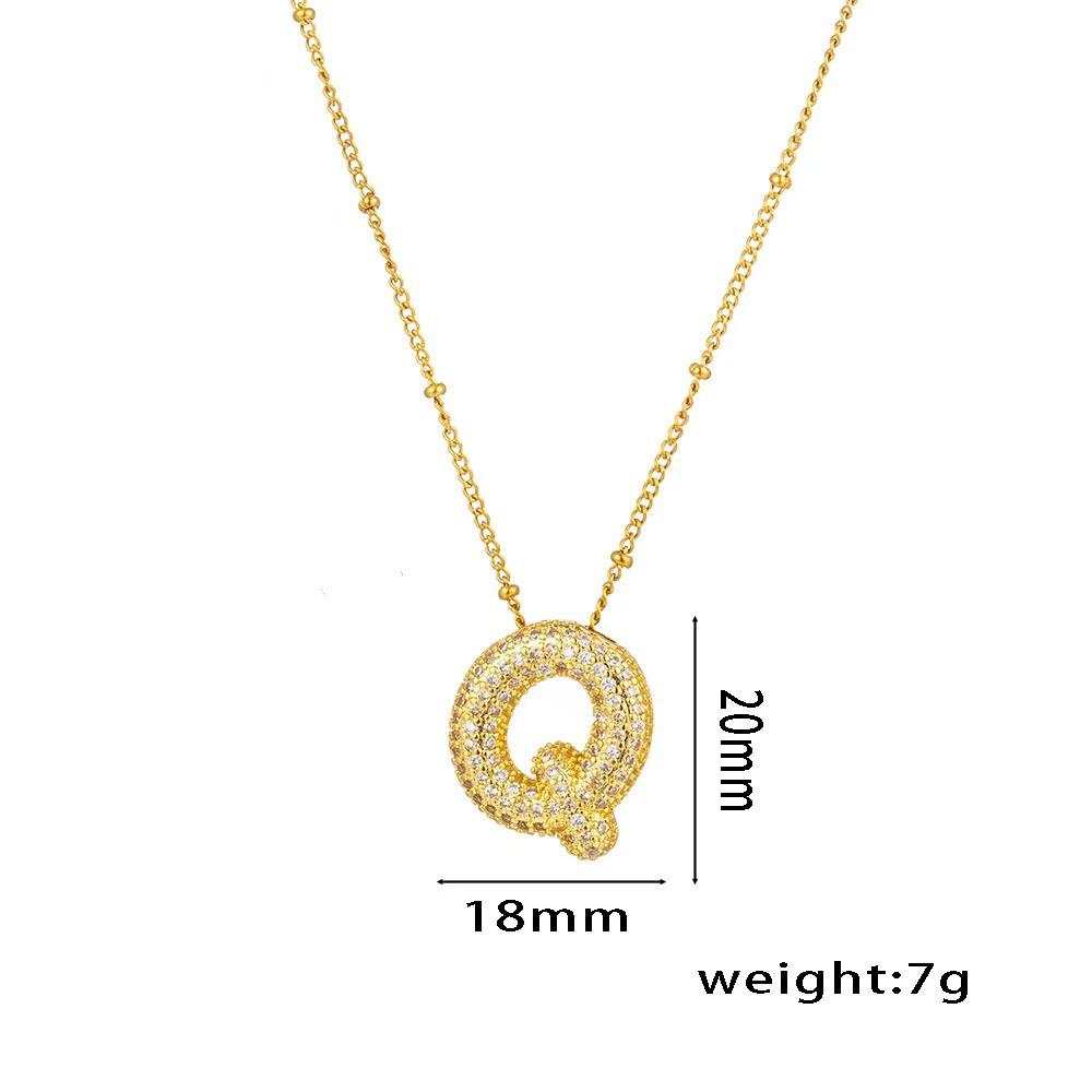 18K Gold-Plated Copper Necklace with Micro-Inlaid Zirconia & 26 Letter Pendant - Classic and Versatile European-American Jewelry