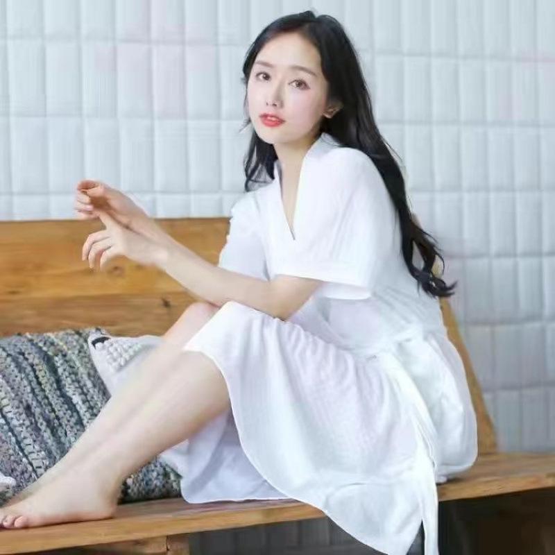 Unisex Waffle Weave Bathrobe: Lightweight, Water-Absorbent Yukata-Style Nightgown for Spring, Summer, and Autumn