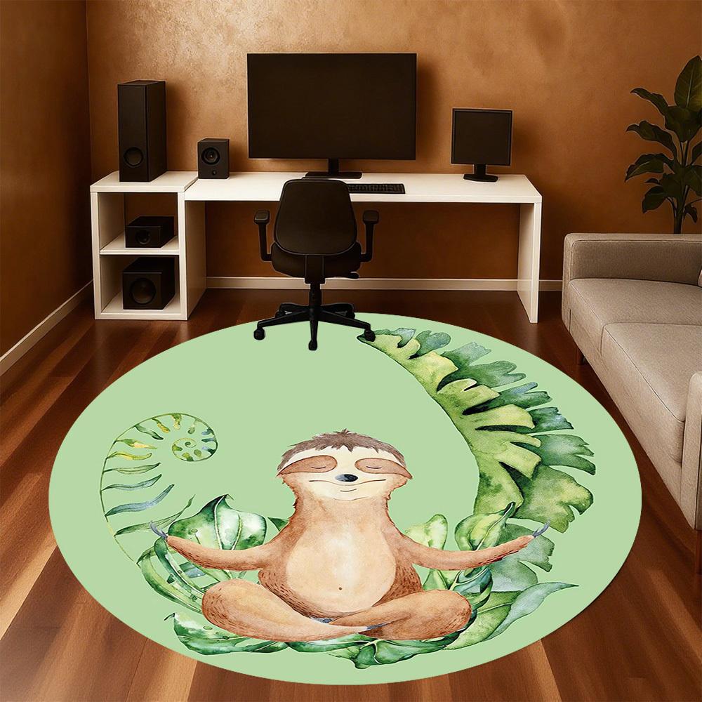 1pc Sloth Yoga Round Chair Mat Area Rug - Non-Slip, Floor Mat for Office, Bedroom, and Indoor Decor C1118072