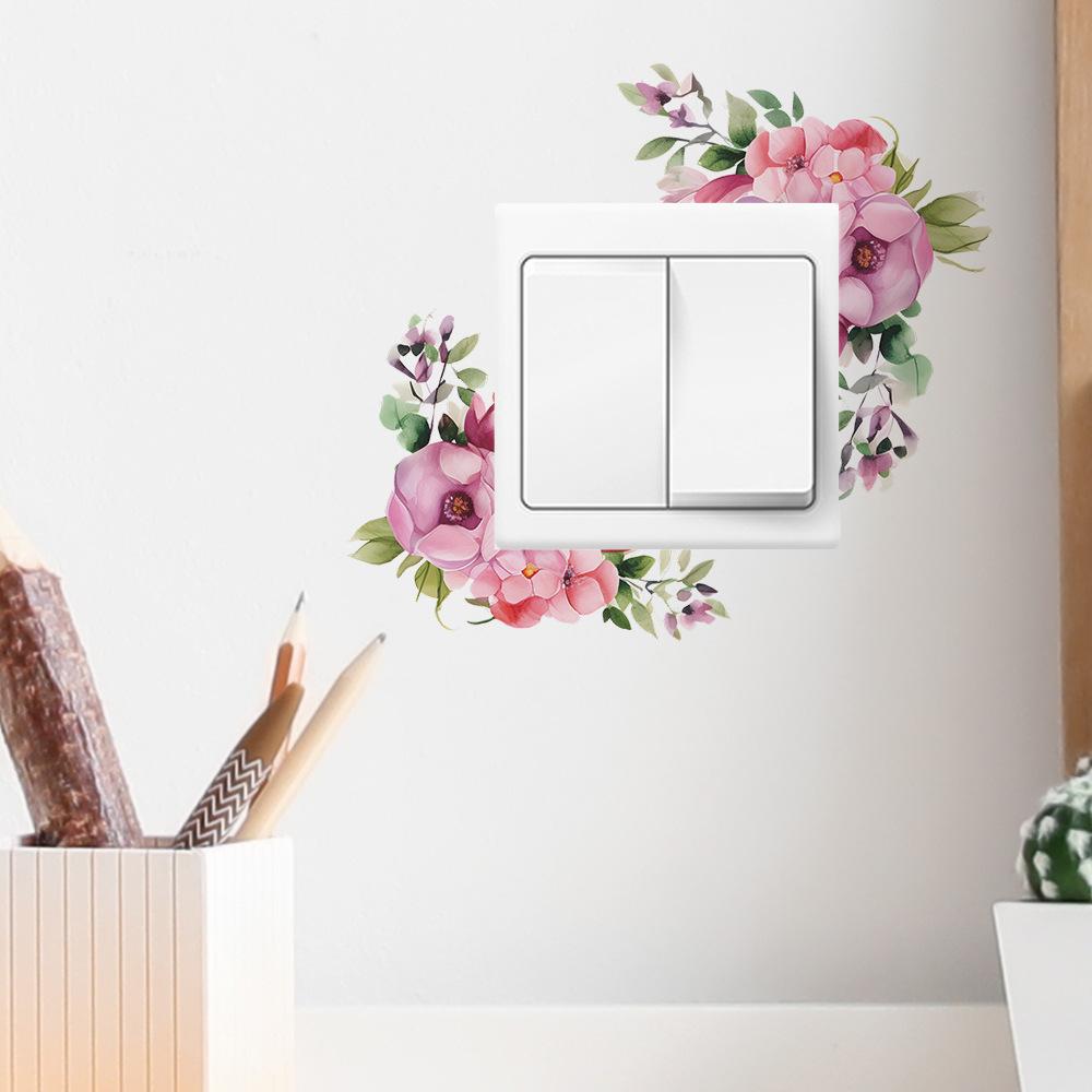 Purple Rose Green Leaf Switch Pasted Bedroom Living Room Wall Beautification Wall Sticker