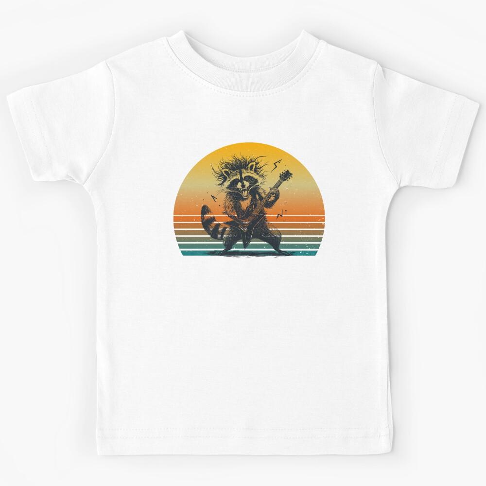Raccoon Guitarist Rock Music Rock Metal Musician On stage Vintage Retro Kids T-Shirt 150
