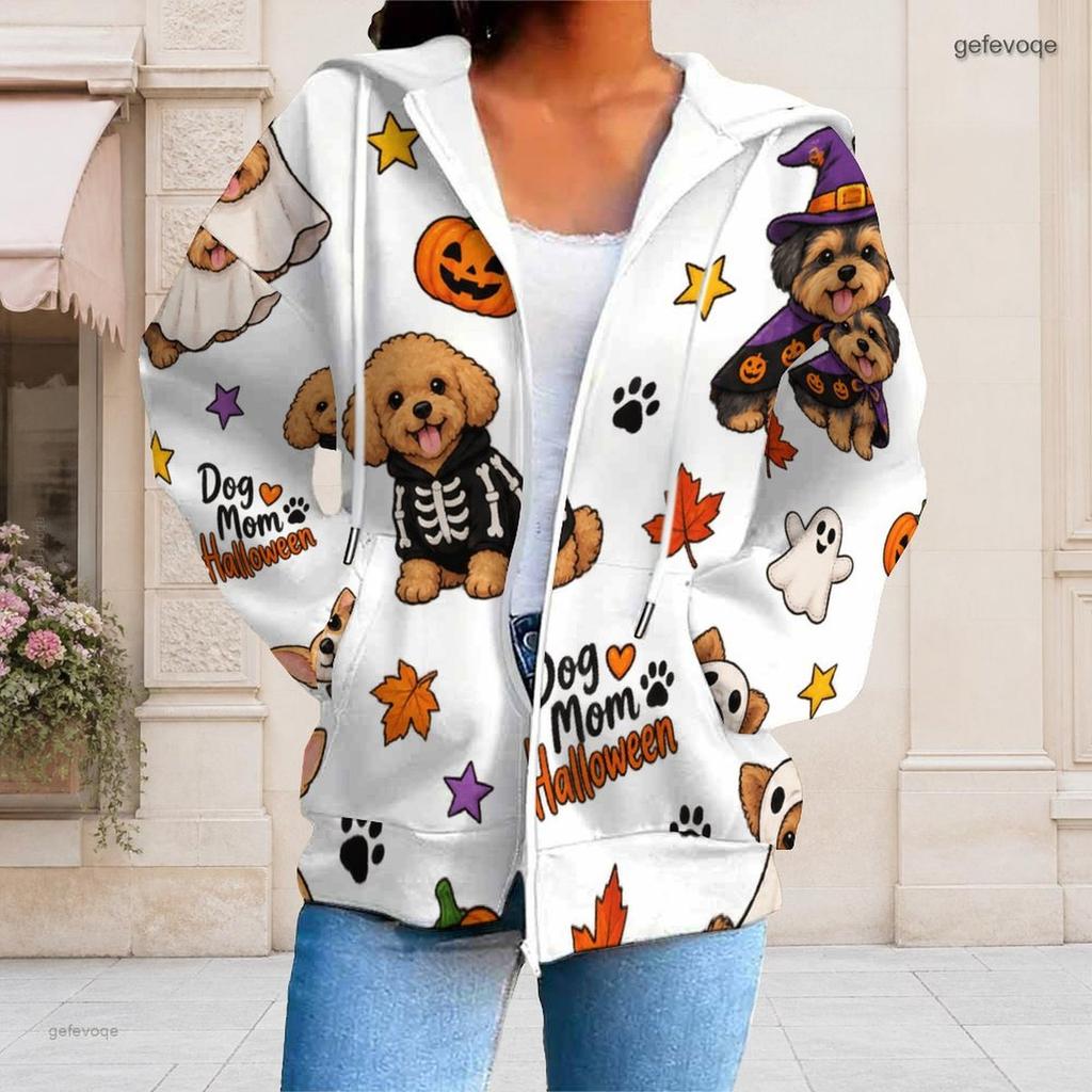 Women Plus Size Zip Up Hoodie Long Sleeve Leopard Football Star Print White Sweatshirt With Pockets