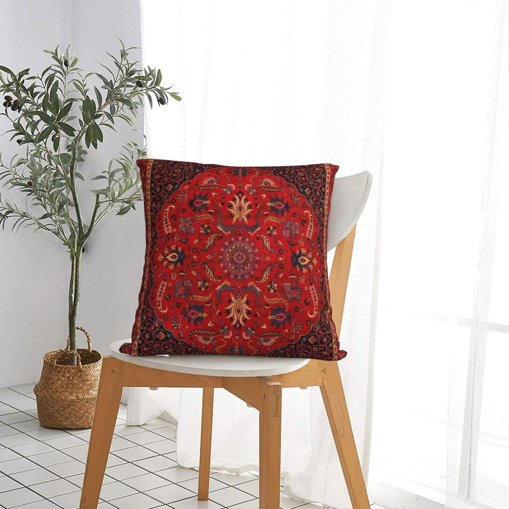 1 Pezzo Copricuscino Medaglione Floreale Persiano Rosso, Federa Cuscino Decorativo Bohemian Stampa Kilim, Decorazione Etnica per Casa Divano Camera da Letto