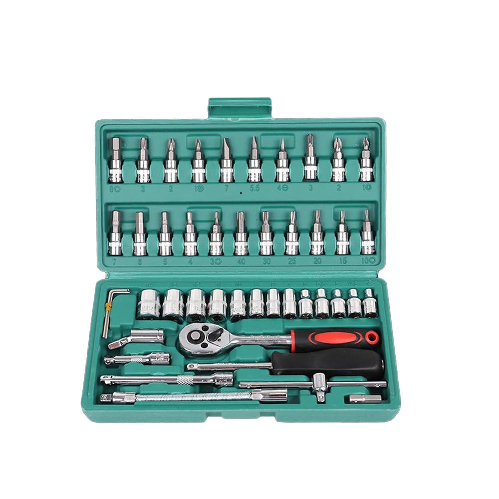 46pcs Car Repair Tool Kit Ratchet Torque Wrench Spanner Screwdriver Socket Set Combo Tools Kit Bicycle Auto Repairing Tools Mech