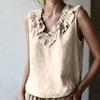 Women's Sleeveless V-Neck Ruffle Trim Blouse Casual Color Top for Summer