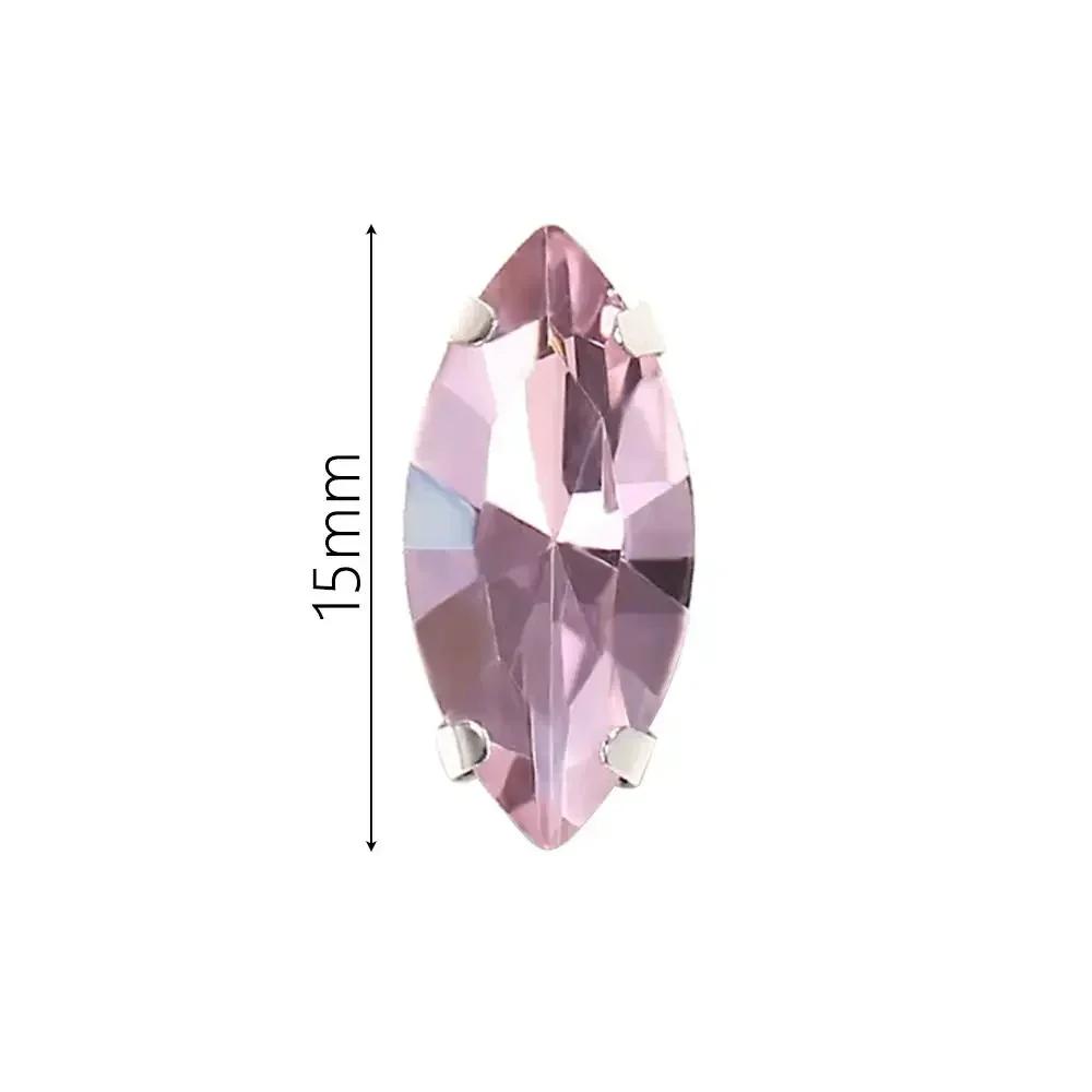 50 buc/pachet Formă Ochi Strălucitoare Pietre Strass de Cusut cu Gheară Argintie de Cusut pe Piatră de Cristal de Sticlă 7x15mm Ornament cu Mărgele Diamant
