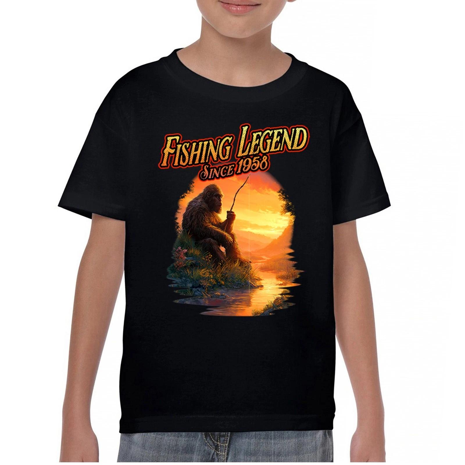 Bigfoot Fishing Legend Youth kids boys T-Shirt Sasquatch Hide and Seek Champion Kids 150