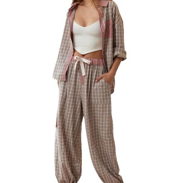 Women's Plaid Long Sleeve Pajama Set - 2025 Autumn Collection