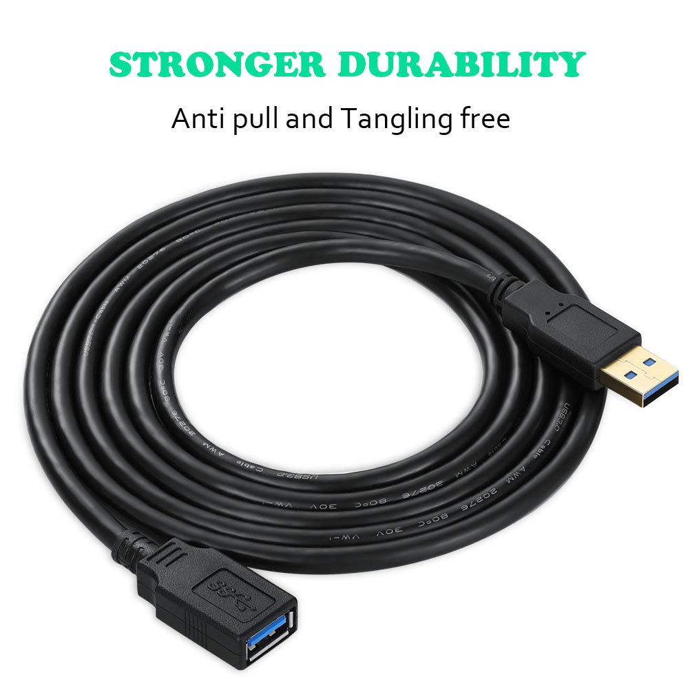 XBOHJOE 6M USB Extension 5Gbps Data Male To Female Connectors for and Black 3.0 Cable, Transfer, Gold-Plated Drives, Mice, Keyboards, Printers, More,