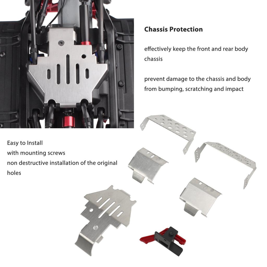 6pcs RC Car Chassis Armor ESC Reset Switch Stainless Steel RC Armor Chassis Guard Plate for Traxxas 1/10 RC Car