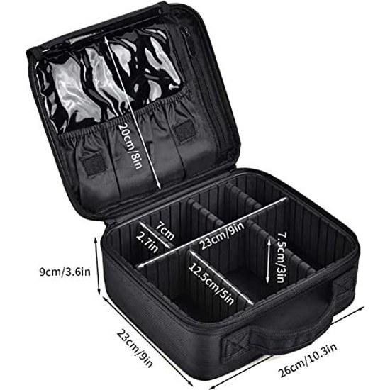 Make Box Professional Use Cosmetic Makeup Pouch Functional Large Capacity Portable Cosmetics Tools Storage Brush Bag Travel Business (black)