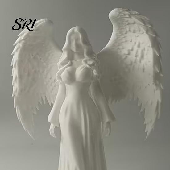 Angel Shape Ornament 3D Printed Girl White Winged Statue Artistic Sculpture Home Office Living Room Desktop Decoration Lifelike Figure
