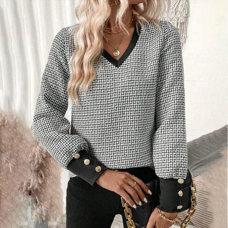 BITCED Women's Fashion Casual V-Neck Long Sleeve Blouses & Shirts