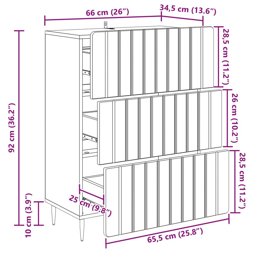Drawer Cabinet Black 66 x 34.5 x 92 cm Particleboard