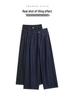 Women's Dark Blue Tencel High-Waisted Slimming Jeans, 2025 Spring/Summer Collection - Straight-Leg, Bright Stitching, Fashionable Draping Design.