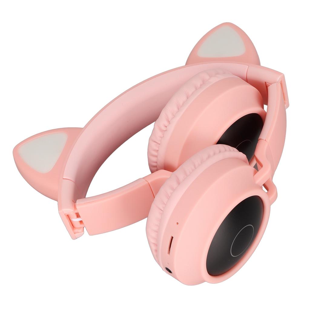 Cat Ear Gaming Headphones Deep Bass LED Light Foldable Cute Cat Ear Headset with Soft Earmuffs