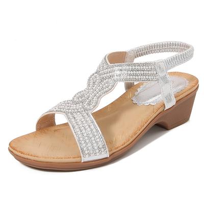 2025Ladies Shoes Bohemian New Fashion Rhinestone Sandals Korean Version Platform Wedge Women's Shoes